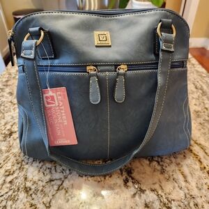 NEW Stone Mountain Purse, Crushed Dome Tote In Color Denim, Blue, Shoulder Bag